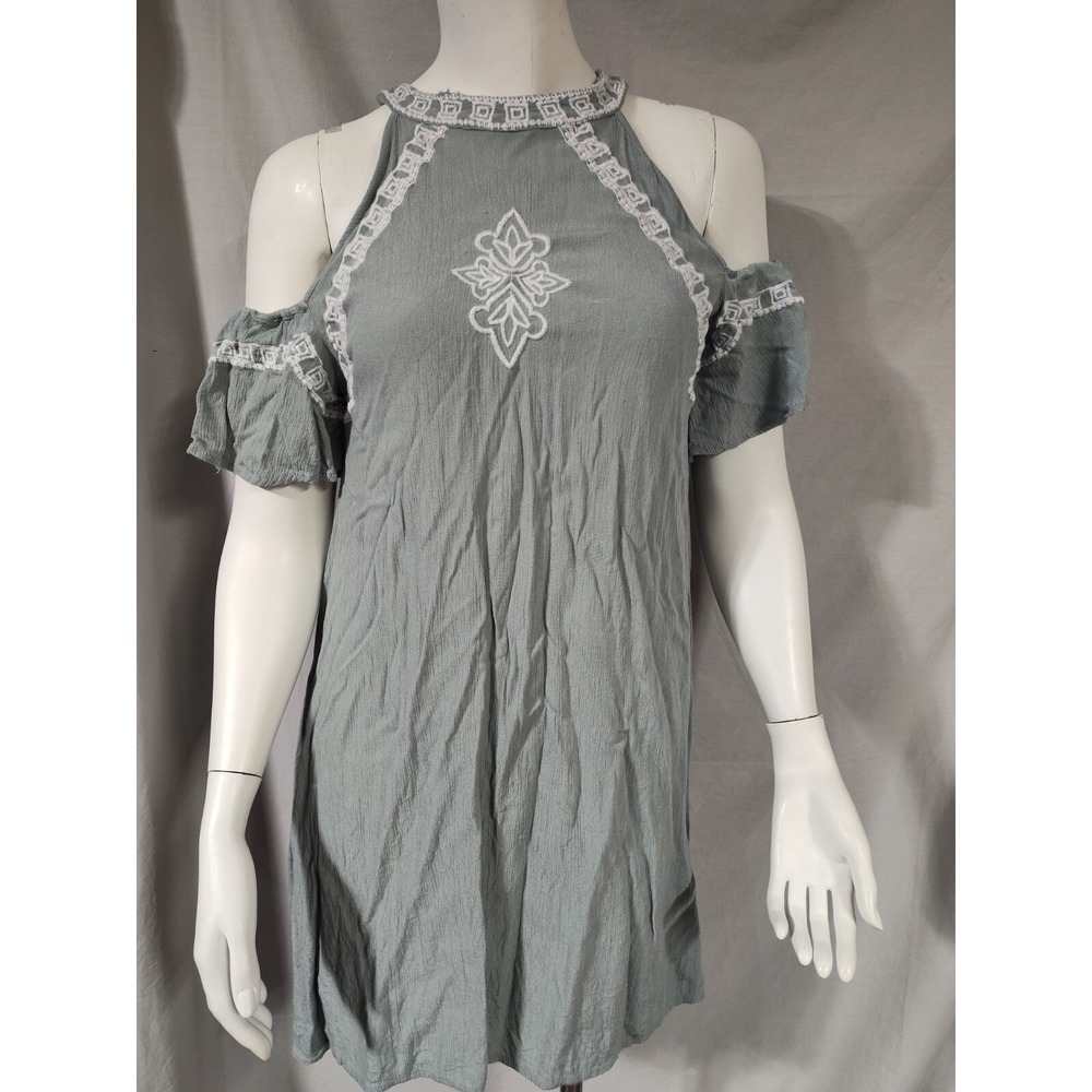 Live 4 Truth med sage halter cold shoulder embroidered dress India midi party